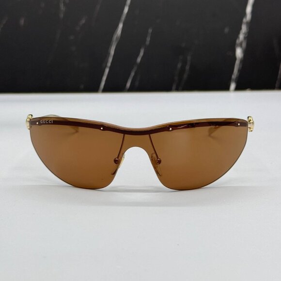 NEW GUCCI WOMEN SHIELD GG1700S 004 SUNGLASSES GOLD BROWN GUCCI EYEWEAR main image 5